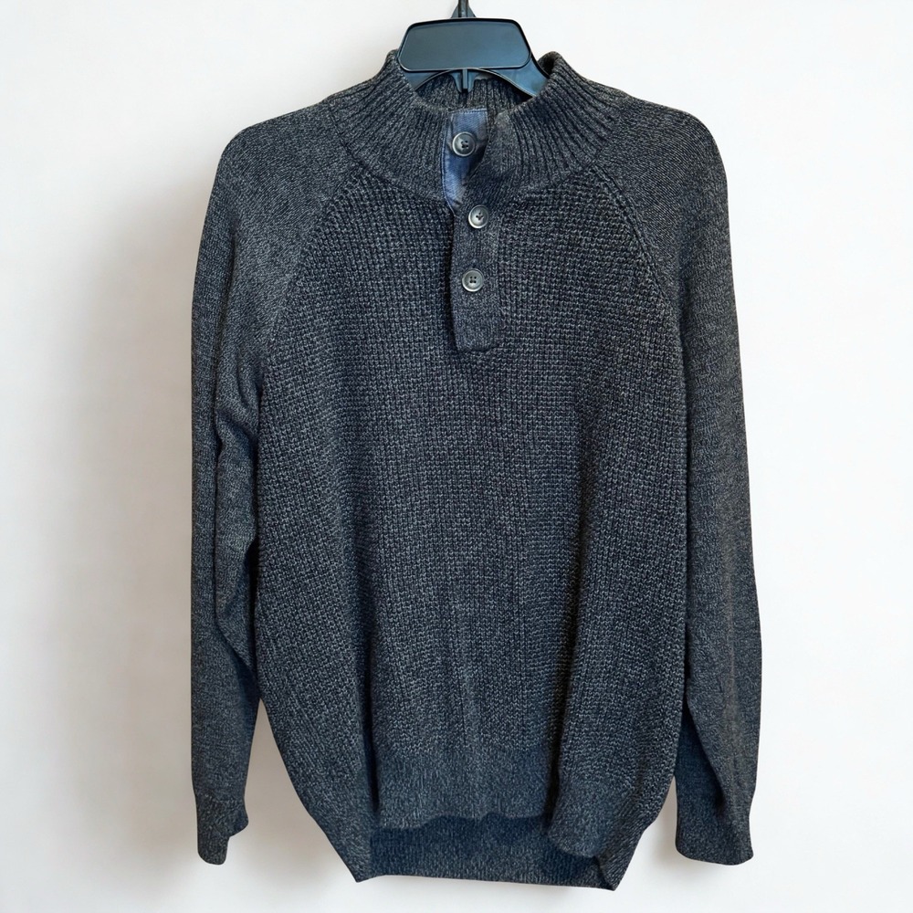 Weatherproof Vintage Men's 1/4 Button Cable Knit Sweater Gray/brown XL Cotton
